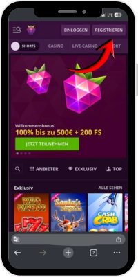 Registrierungsschaltfläche zur Kontoerstellung im Malina Casino auf iOS