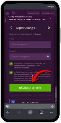 Abschluss der Kontoerstellung mit Bestätigung der Benutzerdaten auf Android