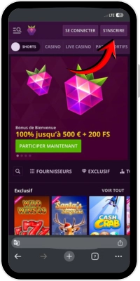 Bouton d’inscription pour créer un compte Malina Casino sur Android