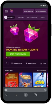 Aufruf der offiziellen Website von Malina Casino auf einem Android-Gerät