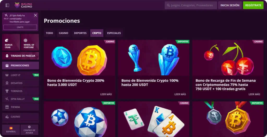 Bonos crypto Malina Casino criptomonedas