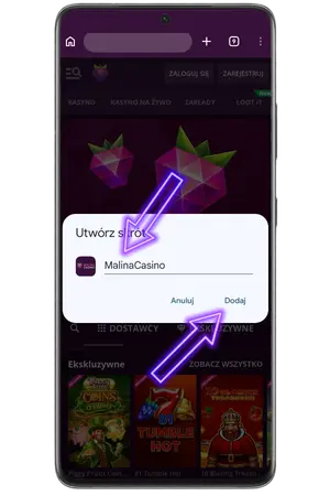 Potwierdź nazwę kasyna, aby dodać Malina casino aplikacja