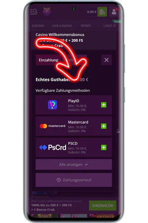 Einzahlungsformular mit Bonus