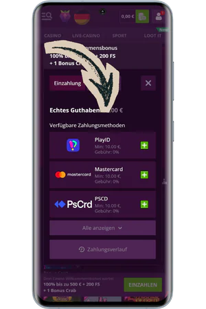 Einzahlungsformular mit Bonus