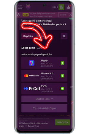 Formulario de depósito con bono
