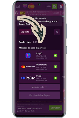 Formulario de depósito con bono