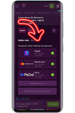 Formulaire de dépôt avec bonus