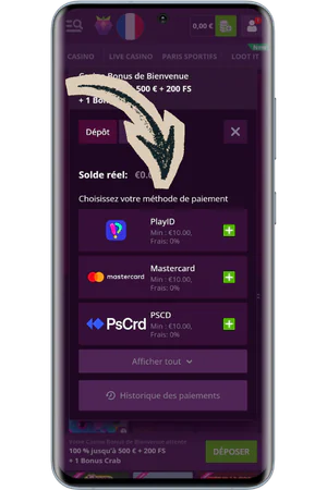 Formulaire de dépôt avec bonus