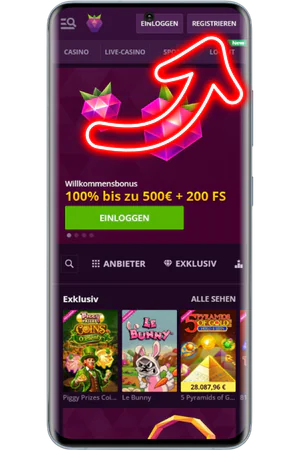 Offizielle Webseite und Registrierungsbutton