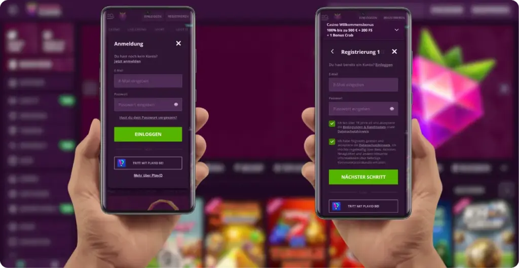 Registrieren und anmelden in der Malina casino mobile App