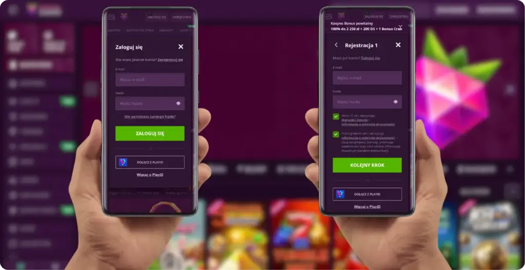 Zarejestruj się i zaloguj w Malina Casino mobile App