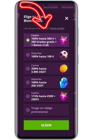 Seleccionar un bono al registrarse