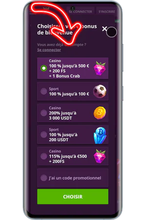 Choisissez un bonus lors de votre inscription