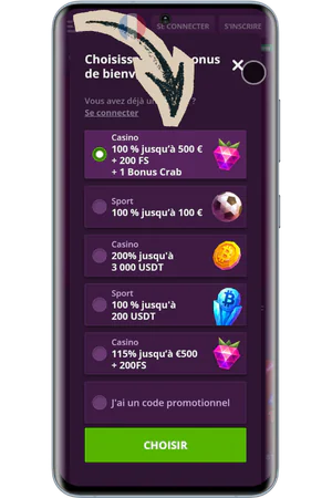 Choisir un bonus lors de l'inscription