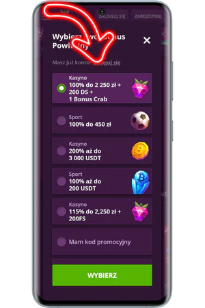 Wybór bonusu przy rejestracji