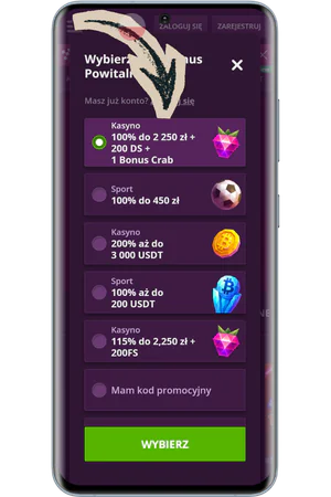 Wybór bonusu przy rejestracji