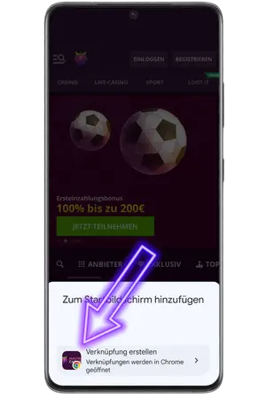 Bestätigen Sie den Casinonamen, um die Malina casino mobile App hinzuzufügen
