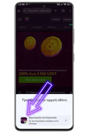 Για να προσθέσετε ξανά την Malina Casino App, πατήστε «Προσθήκη στην αρχική»