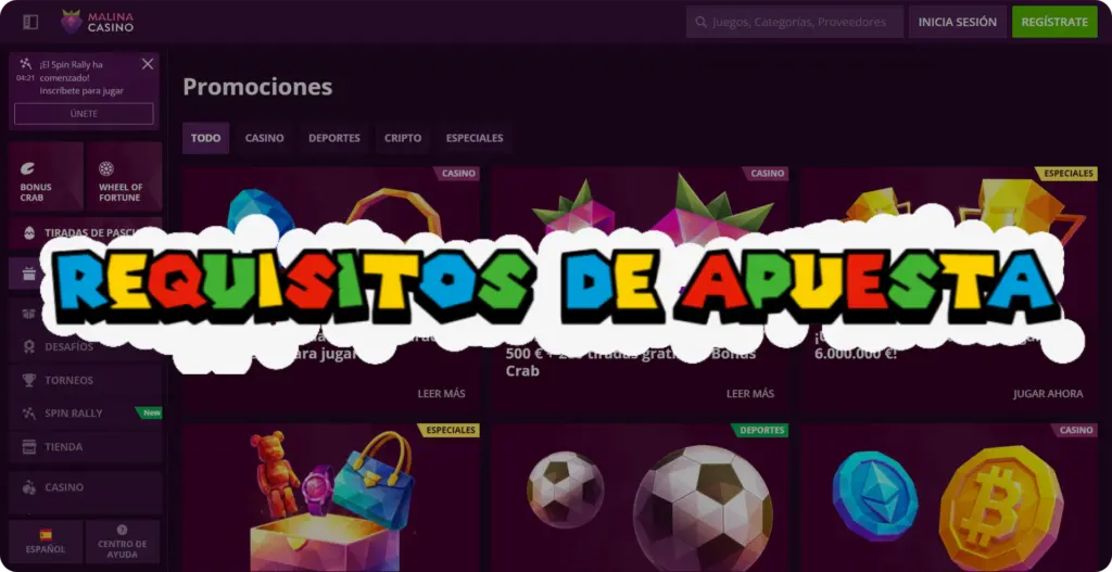 Requisitos apuesta condiciones bonos Malina