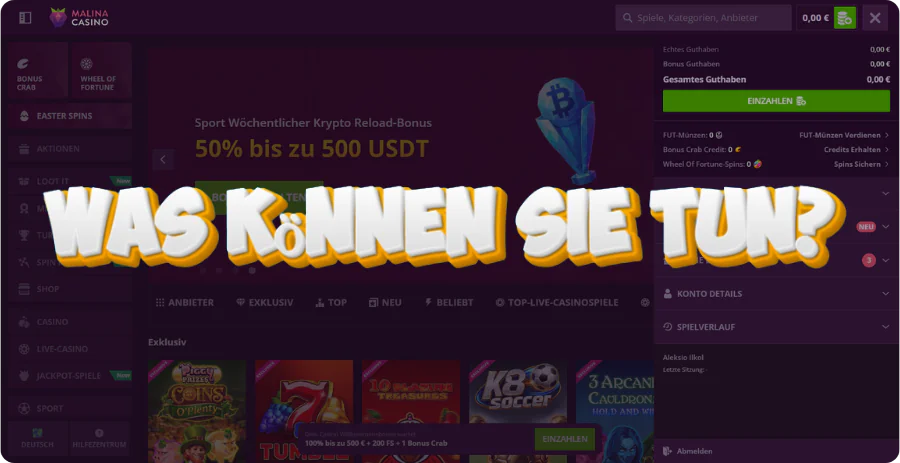Funktionen persönliches Konto Malina Casino Möglichkeiten