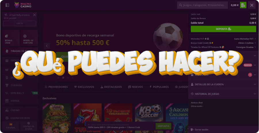 Qué puedes hacer en tu cuenta de Malina Casino