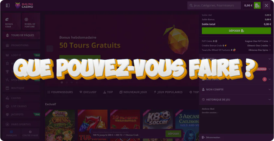 Fonctions compte personnel Malina Casino possibilités