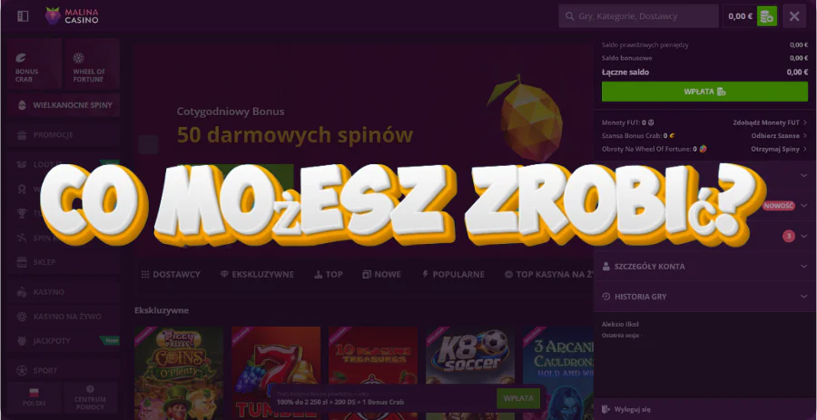 Funkcje konta osobistego Malina Casino możliwości